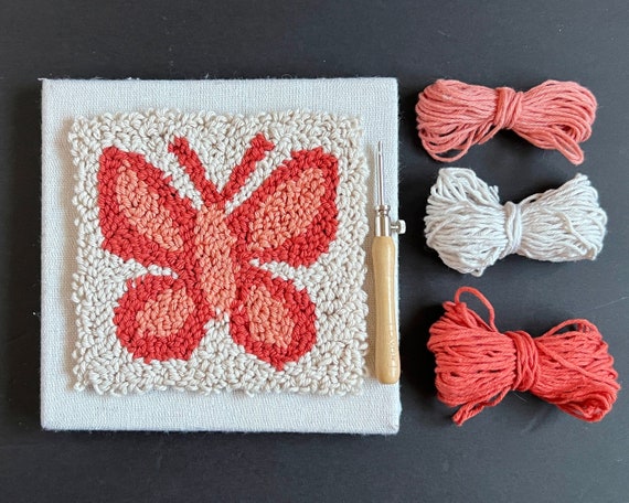 MINI BUTTERFLY Punch Needle Embroidery Kit | BEGINNER Craft Kit | Includes Everything You Need | Woodland Aesthetic Wall Art