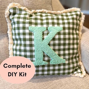 Cute Gingham Pillow Cover Punch Needle Pillow Kit, Custom Name DIY Personalized Monogram Pillow, Bedroom Decor Gift DIY Adult Craft Kit,