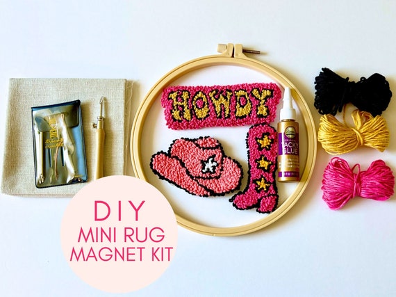 DIY PUNCH Needle Coaster Kit | Magnetic Mug Rug Craft Kit | Cowboy Cowgirl Country Western Aesthetic Theme | Adult Craft Kit | Gift
