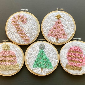 Christmas Punch Needle Embroidery Gift Kit, Pink Tree Wall Art Rug Hooking Set Bild 9