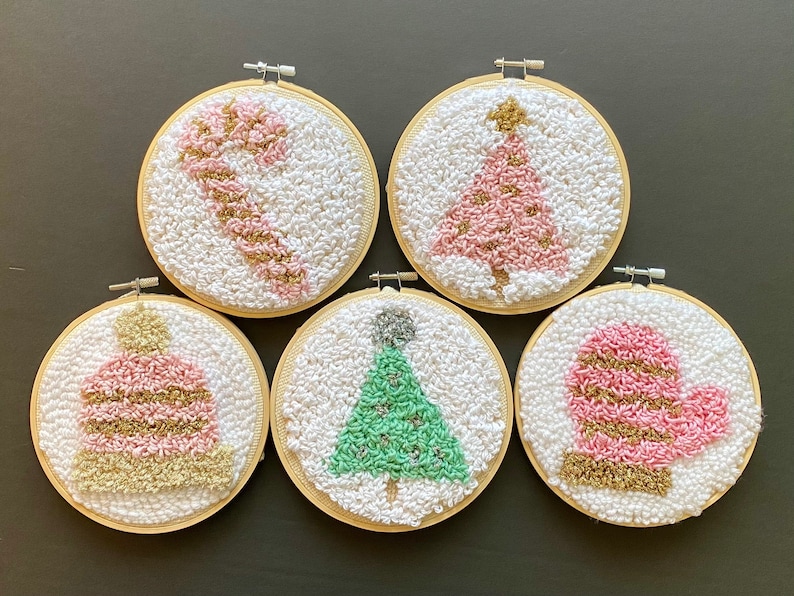 Christmas Punch Needle Embroidery Gift Kit, Pink Tree Wall Art Rug Hooking Set Bild 9