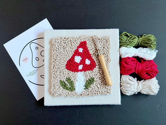 MINI PUNCH Needle Embroidery Kit | BEGINNER Craft Kit | Mushroom Toadstool Cottagecore Design | Woodland Aesthetic Wall Art | Adults or Kids