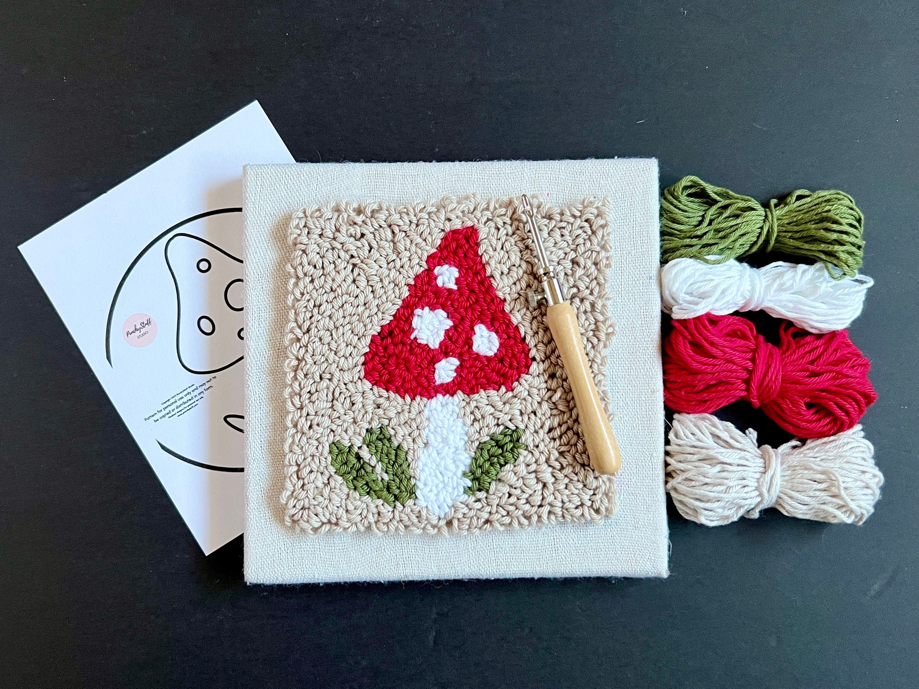 MINI PUNCH Needle Embroidery Kit, BEGINNER Craft Kit, Mushroom Toadstool  Cottagecore Design, Woodland Aesthetic Wall Art