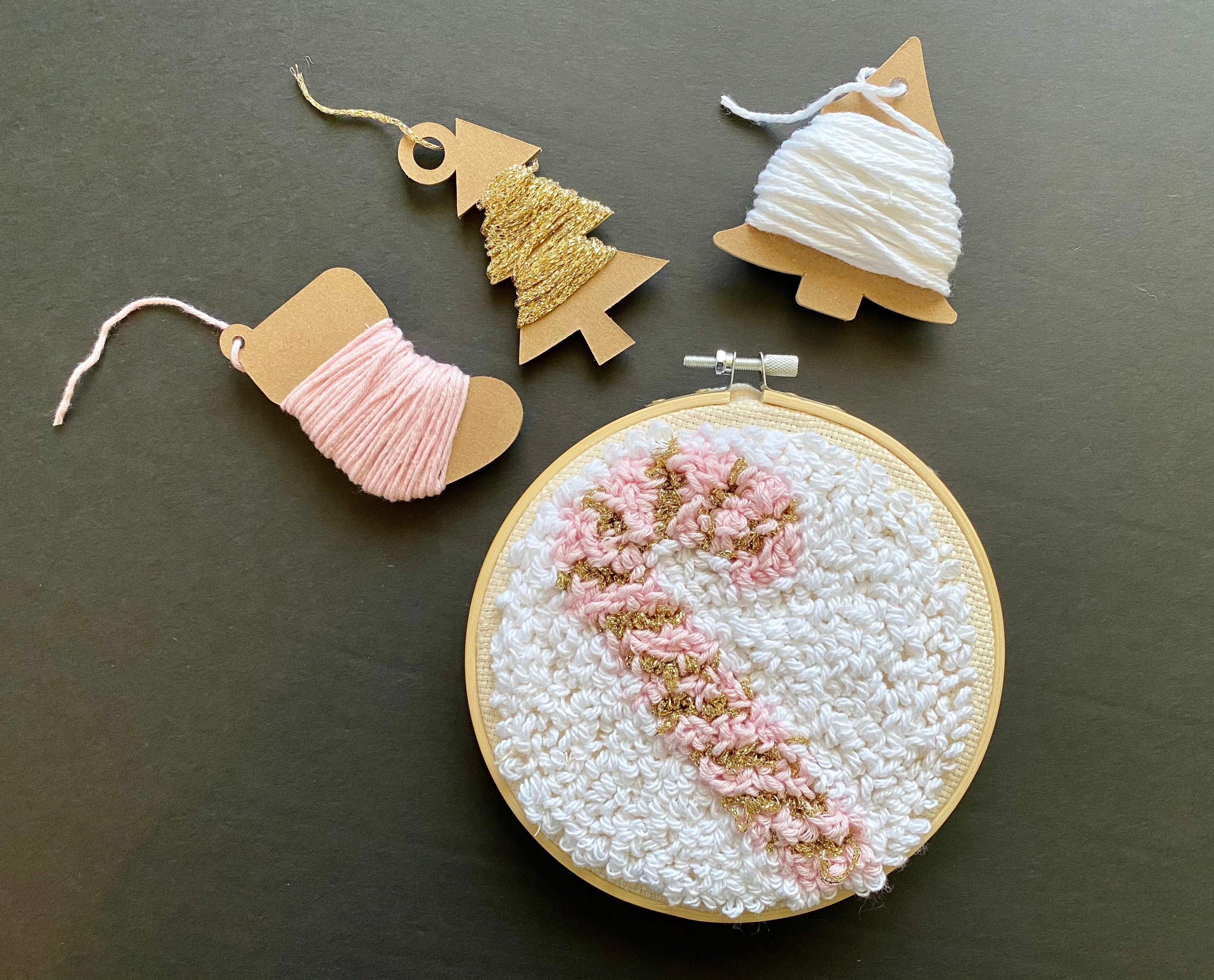 Christmas Punch Needle Embroidery Gift Set, Candy Cane Rug Hooking Kit