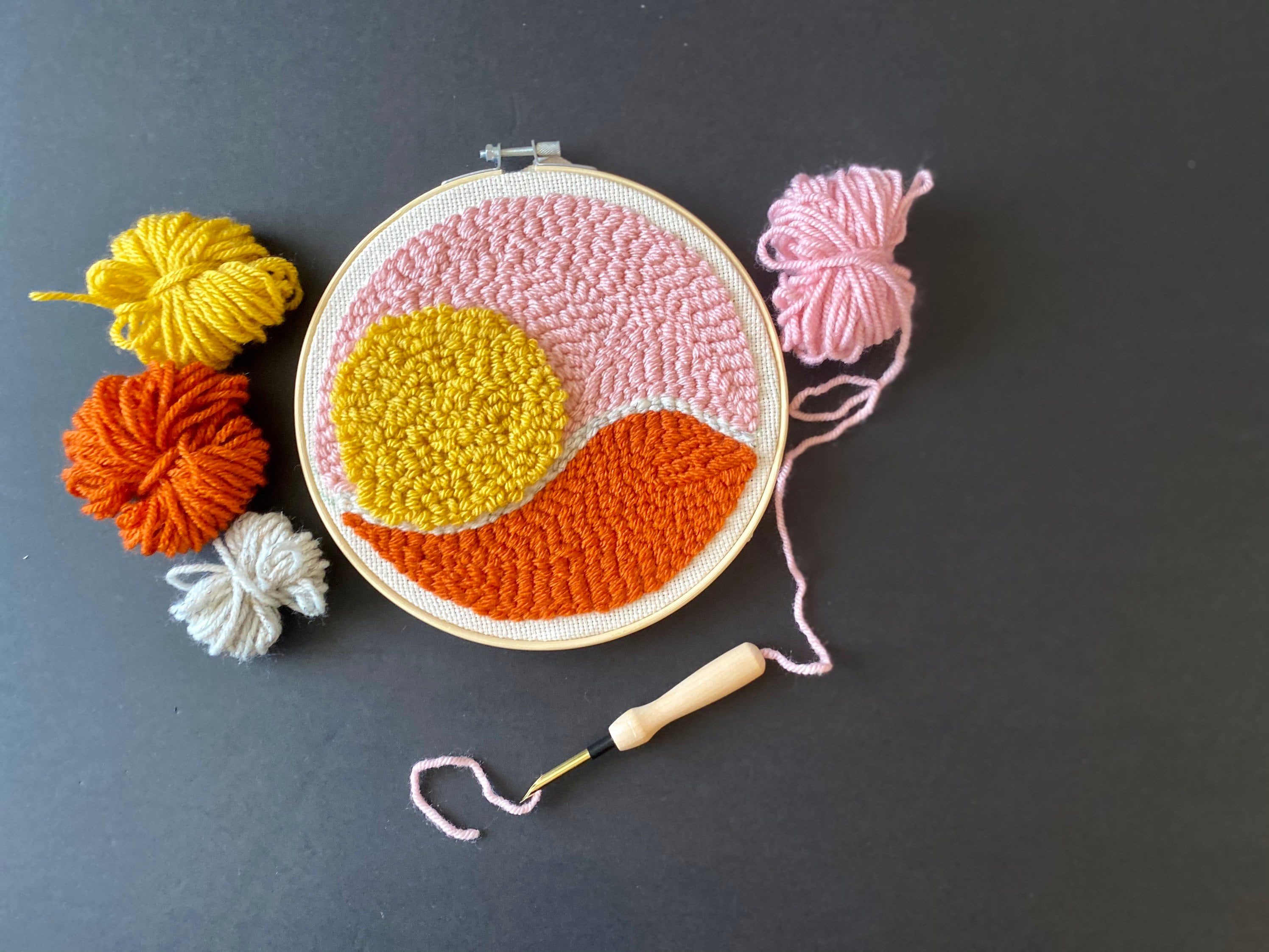 Beginner Punch Needle Embroidery Kit Boho Sun Pattern
