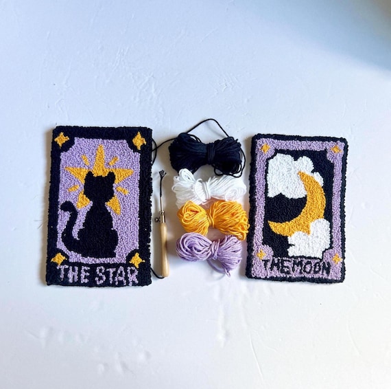 Mug Rug Tarot Card Punch Needle Kit, DIY Coaster Craft Gift Set, Adult Craft Kit Pastel Halloween Needle Punching Craft Set Witchy Gift