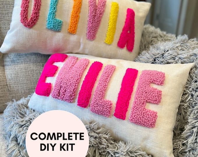 Featured listing image: Personalized DIY Name Punch Needle Pillow Kit - Make Your Own Custom Name Pillow