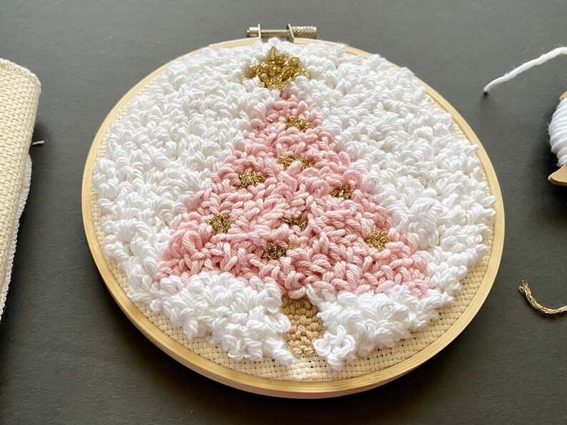 Christmas Punch Needle Embroidery Gift Kit, Pink Tree Wall Art Rug Hooking Set image 4