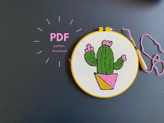 Cactus Punch Needle Embroidery Pattern | Printable Template PDF | Instant Digital Download Gift | Summer Craft DIY