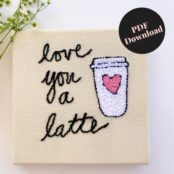 Latte Coffee Punch Needle Embroidery Pattern | Printable Template PDF | Instant Digital Download Gift | Winter Craft DIY