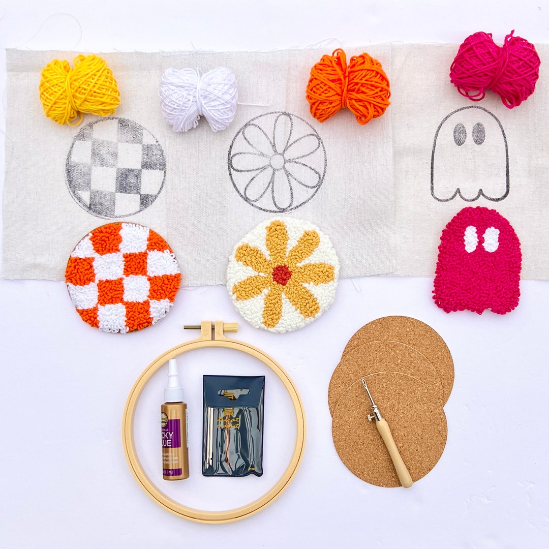 Punch Needle Coaster Kit BEGINNER DIY Mug Rug Craft Gift Set All