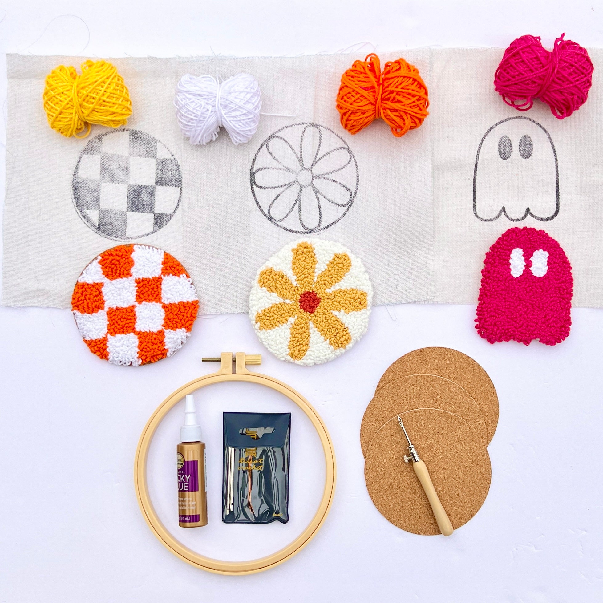 Tiny Punch Needle Coaster Kit/diy Crafts Kit/punch Embroidery Kit/cross  Stitch Kit/rug Tufting Kit/punch Needle Kit Beginner/rug Coaster Kit 