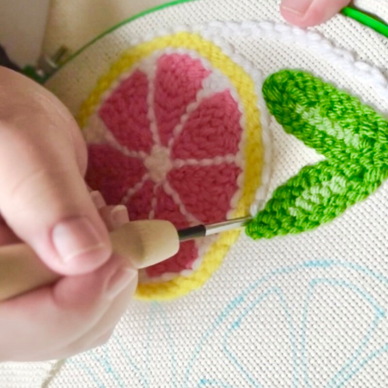 Punch Needle Embroidery Kit - Pink Lemons and Leaves