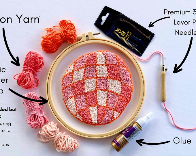 Featured listing image: Disco Ball Punch Needle Coaster Kit – DIY Mug Rug Craft Set | Retro 70s Beginner Yarn Embroidery Kit, Fun Gift for Friends Under 40 dollars