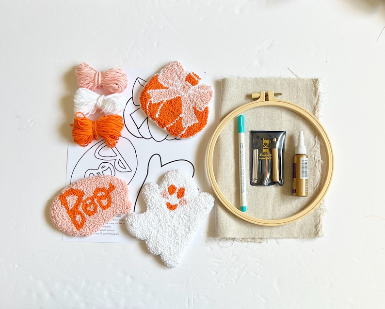 Halloween Mug Rug Punch Needle Kit, BEGINNER DIY Coaster Craft Gift Set ...