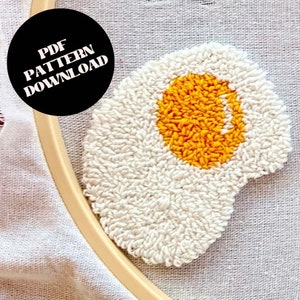 Padrão de bordado COASTER Punch Needle | Modelo PDF para impressão | Download digital instantâneo | Artesanato DIY para adultos e crianças | Ovo frito Sunny Side