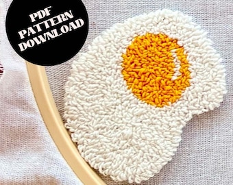 COASTER Punch Needle Embroidery Pattern | Printable Template PDF | Instant Digital Download  | Adult Kid Crafts DIY | Sunny Side Fried Egg
