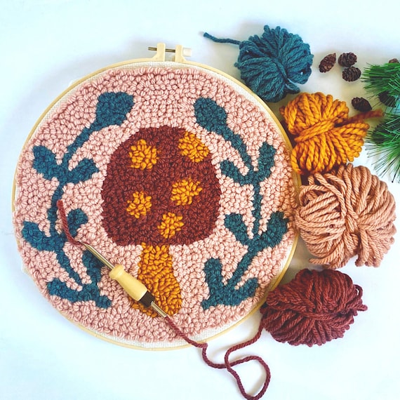 Beginner Punch Needle Embroidery DIY Kit | Mushroom Toadstool Needle Punching DIY Craft Kit | Mushroom Decor | Handmade Art