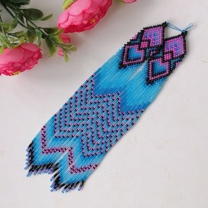 Pendientes de cuentas, pendientes azules muy largos, pendientes extra largos, pendientes de flecos, pendientes boho, pendientes de cuentas de semillas, pendientes hechos a mano