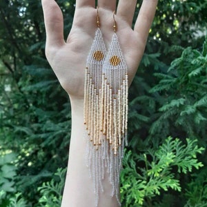 bead earrings, Very light earrings made of clear and cream Czech beads, boho earrings, beaded earrings, handmade earrings