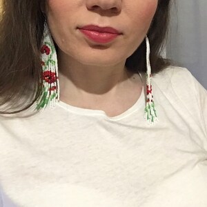 Floral Beaded Earrings Fringe Earrings Flower Earrings Woven Bead ...