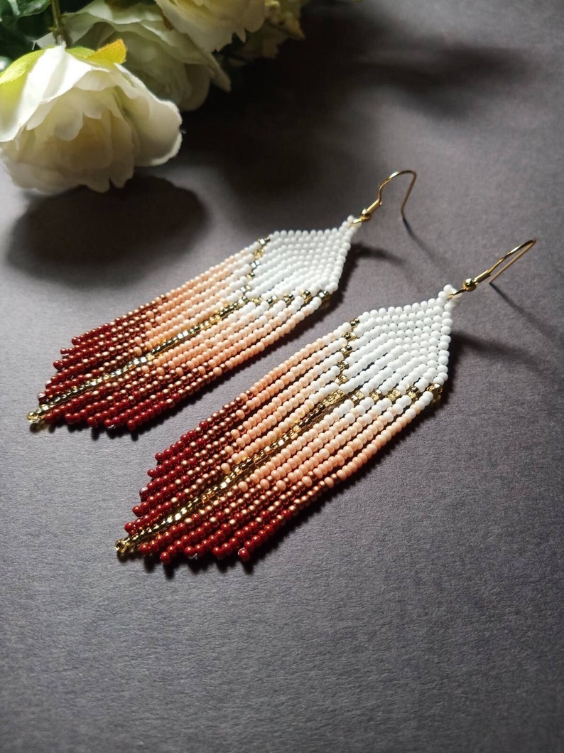 Long Beaded Fringe Earrings - Dangle Earrings - Boho Jewelry - Gift ...