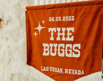 Custom Velvet Wedding Banner Small with Fringe | Personalised Text | Sign | Alternative Decor