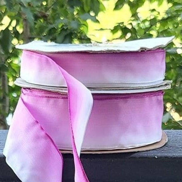 French Wired Ombre Ribbon, Rosy Pink White (Carnation), 7/8" or 1.5" Wide, Sold by YARD or ROLL, Wire Edged Taffeta Ribbon, Hat Making Decor