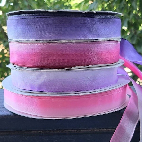 French Wired Ombre Ribbon, 7/8" Wide, 4 Assorted Colors, Sold by YARD or 100 Yard ROLLS, Wire Edged Taffeta Ribbon Crafts, Bows, Corsages