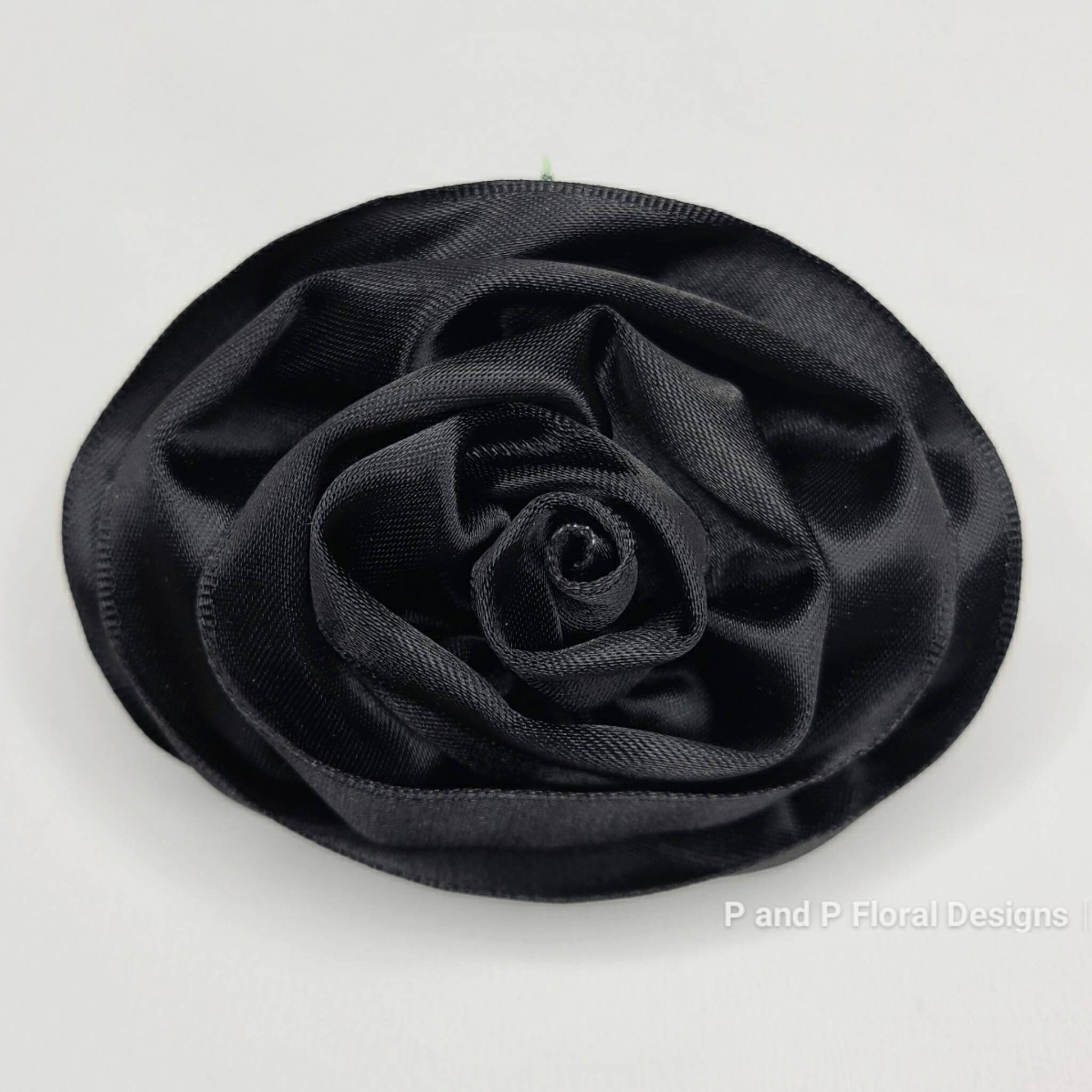 Handmade Black Satin Ribbon Rose Brooch, Flower Hair Clip  display picture 2