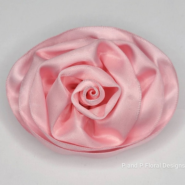 Light Pink Satin Rose Pin Brooch/Hair Clip, Handmade Ribbon Rose Brooch, Flower Hair Clip, Flower Brooch, Artificial Brooch Corsage, Jewelry