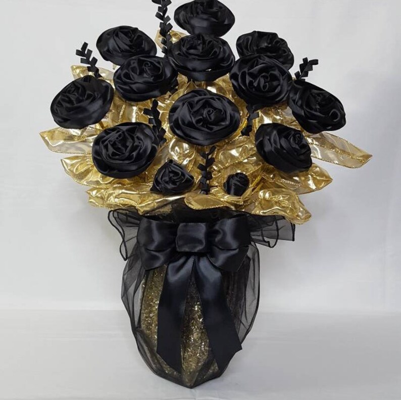 Black Satin Rose Bouquet Handmade Artificial Silk Flower - Etsy