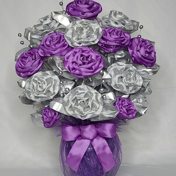 Purple, Silver, White Mixed Artificial Flower Arrangement 
