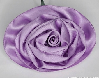 Lavender Satin Rose Pin Brooch/Hair Clip, Handmade Ribbon Rose Brooch, Flower Hair Clip, Flower Brooch, Artificial Brooch Corsage, Jewelry