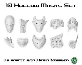 10 Arrancar Hollow masks pack - Anime & Manga - 3D printable model only