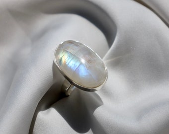Silver Rainbow Moonstone Ring