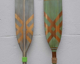 Hand Painted Oar with Crisscross Design; Home Decor Ideas