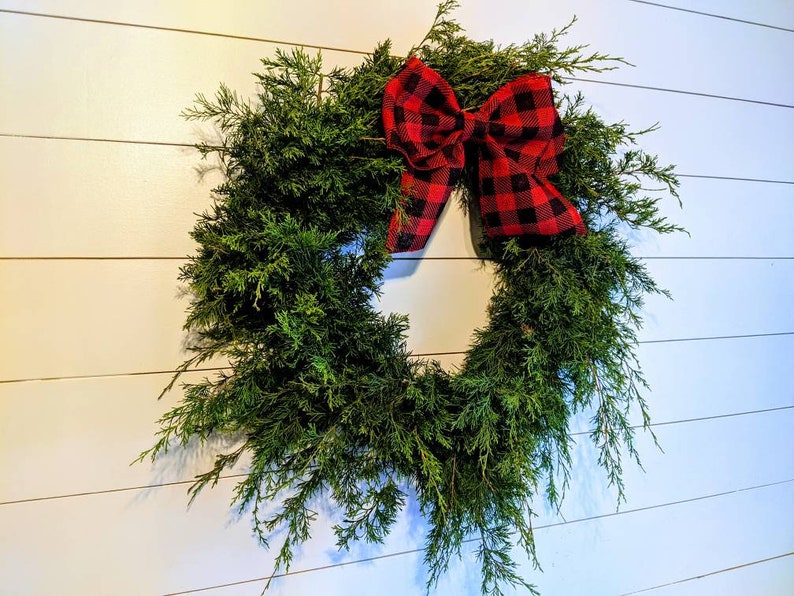 Fresh Christmas Wreath Cedar With Juniper Berries And Red Etsy