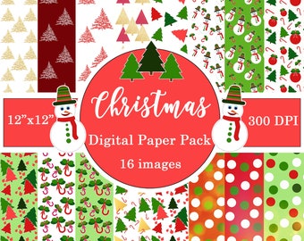 Christmas Digital Paper, Christmas Pattern, Winter Digital Paper, Winter Background, Winter Pattern, Christmas Paper, Scrapbooking Paper