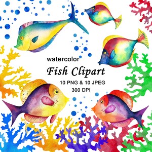 Clipart de poisson, art de clip de poisson, clipart de poisson tropical, poissons d’aquarelle, silhouette de poisson, png de poisson