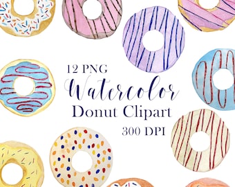 Watercolor donut clipart, doughnut clipart, pastry download, sweets clipart, png, dessert clipart,