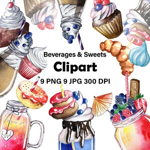 Sweets clipart, dessert clipart sale, sweets clipart, drinks clipart, food clipart, watercolor instant download, sweets png