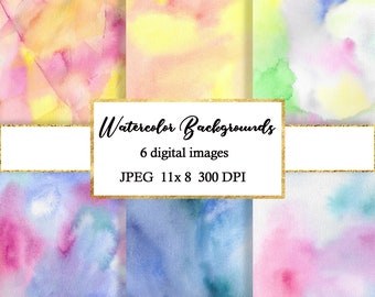Watercolor abstract hand drawn backgrounds. Watercolor textures, watercolor digital paper, scrapbook paper.