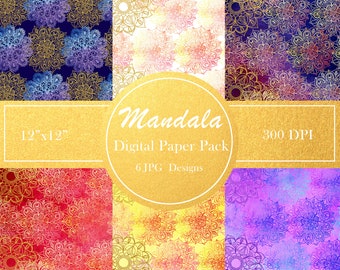 Papel digital Mandala, patrón digital mandala, papel de scrapbooking digital, patrón mandala, fondos holísticos