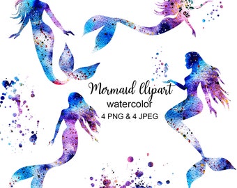 Mermaid clipart, mermaid sublimation download, watercolor mermaid, instant download sublimation, mermaid
