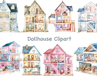 Watercolor doll house clipart, high quality transparent PNGs, instant download, sublimation design