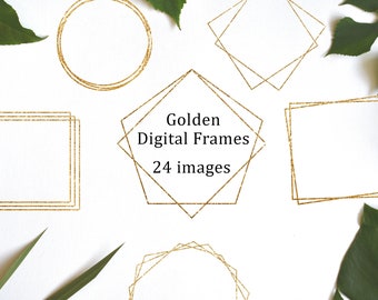 Gold digital frames, frames clipart, digital frames, wedding  clipart, invitation frames clipart, borders clipart