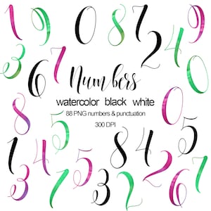 Watercolor Numbers Clipart, Numbers Clipart, Black Numbers, White Numbers, Scrapbooking, Colorful Numbers Clipart, Watercolor Numbers PNG