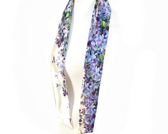 Violets Floral Satin Skinny Scarf: Versatile Neck & Hair Tie