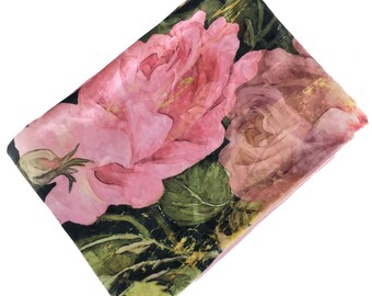 Scroll Rose, Versatile Cowl Scarf, Headband, HatBand, Neck Warmer, Ladies Scarf, Velour Scarf, Handpainted and printed